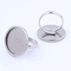 Round stainless steel 2cm tray adjustable ring bezel setting x 1 piece