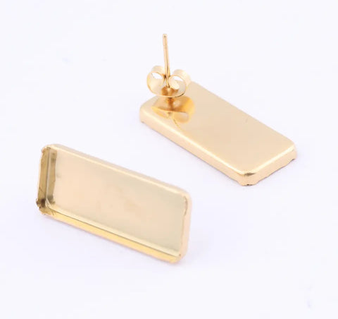 Rectangle gold stainless steel 2.5cm diameter bezel settings x 4 pieces with backs
