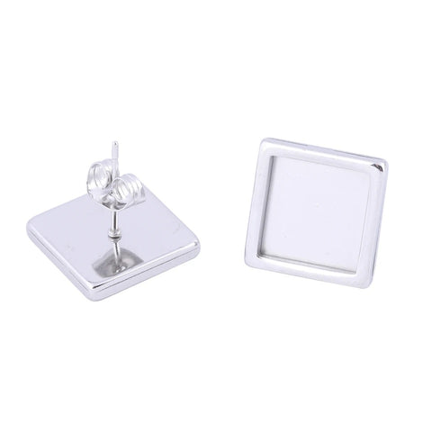 Square Stainless steel 1cm diameter bezel settings x 6 pieces with backs