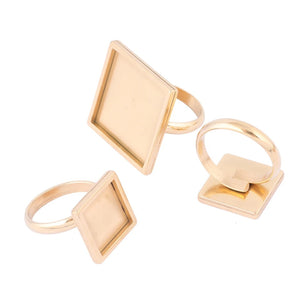 STYLE 2 - Square Gold plated stainless steel 2cm tray adjustable ring bezel setting x 1 piece