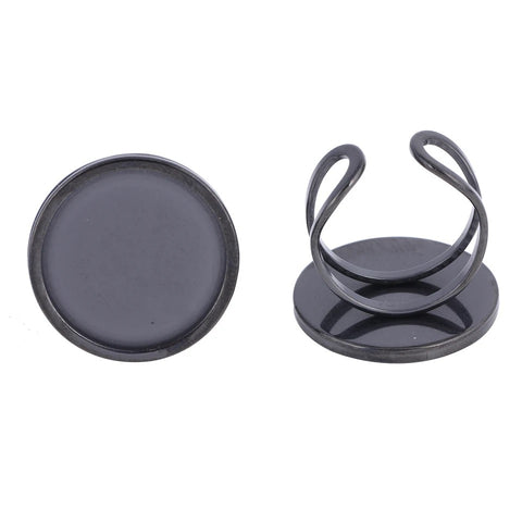 Round black stainless steel 2cm tray adjustable ring bezel setting x 1 piece