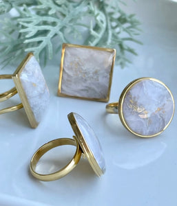Gold plated stainless steel marbled adjustable rings