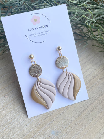 Beige & gold elegant leaf dangles