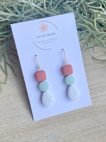 White granite, pink & mint bead dangles (Copy)