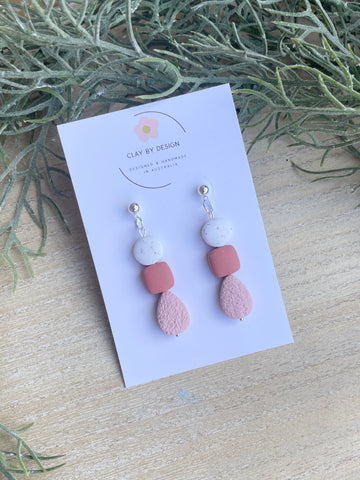White granite, pink & terracotta bead dangles