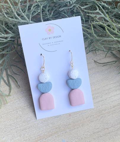 White granite, pink & blue bead dangles