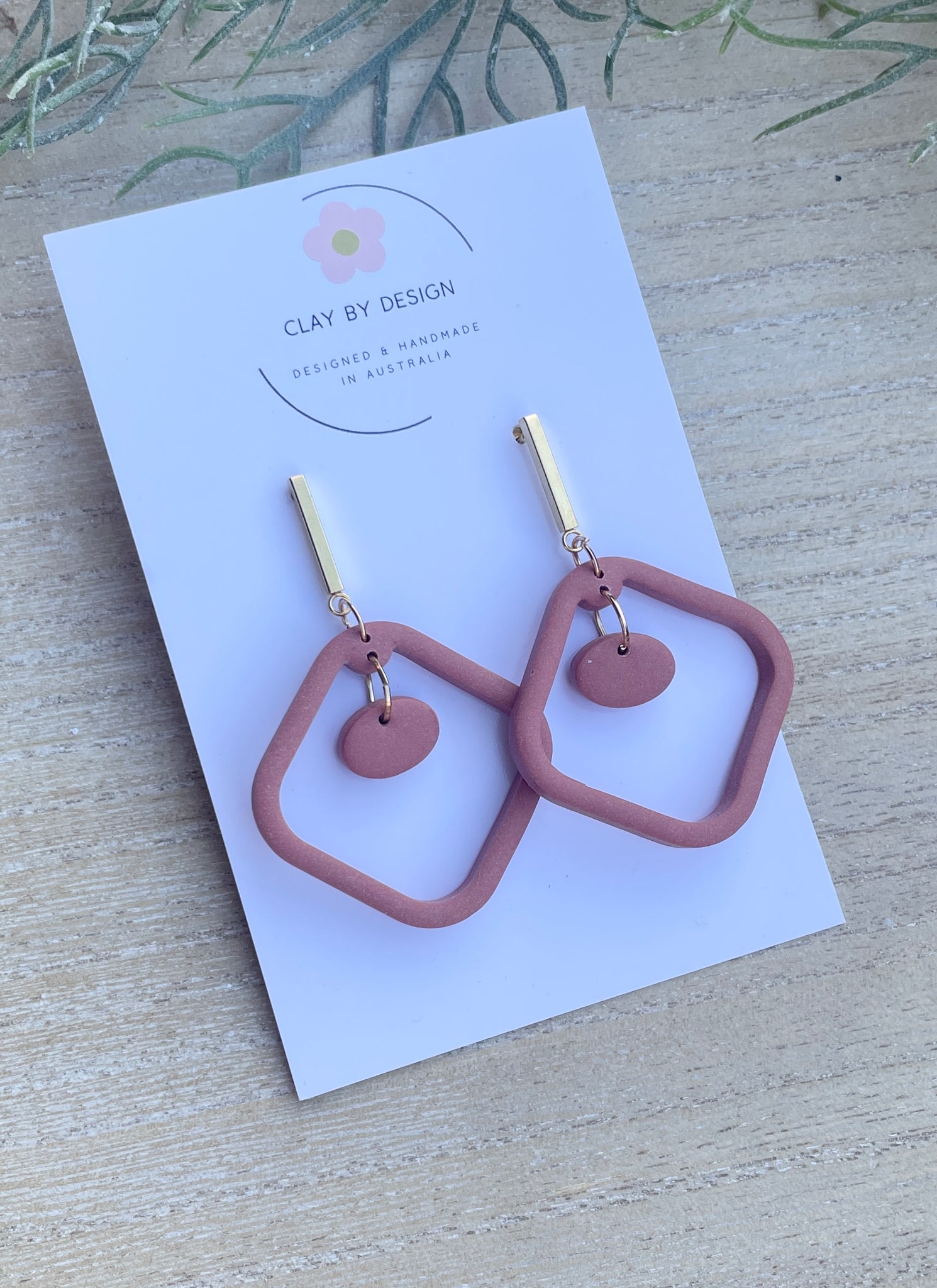 Modern dusty terracotta square dangles