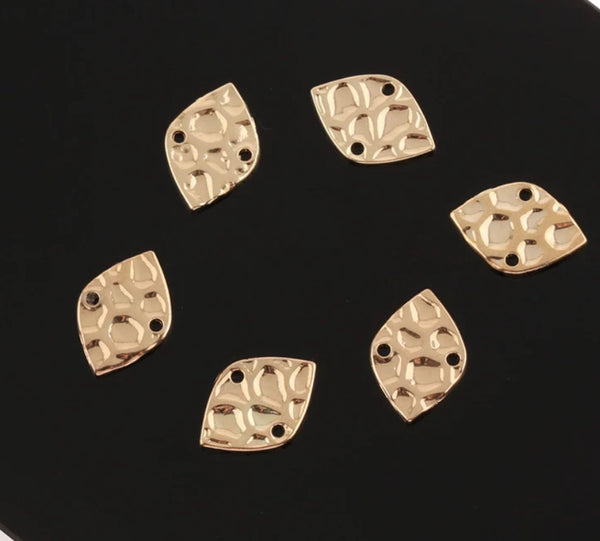 Small gold plated hammered connectors 1cm x 1.4cm charms x 8 pieces
