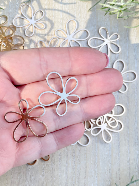Hollow light gold plated flower charms x 4 pieces