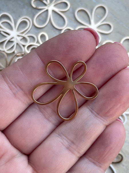 Hollow light gold plated flower charms x 4 pieces