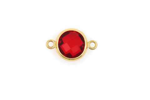 Red glass round double connector charms x 4 pieces