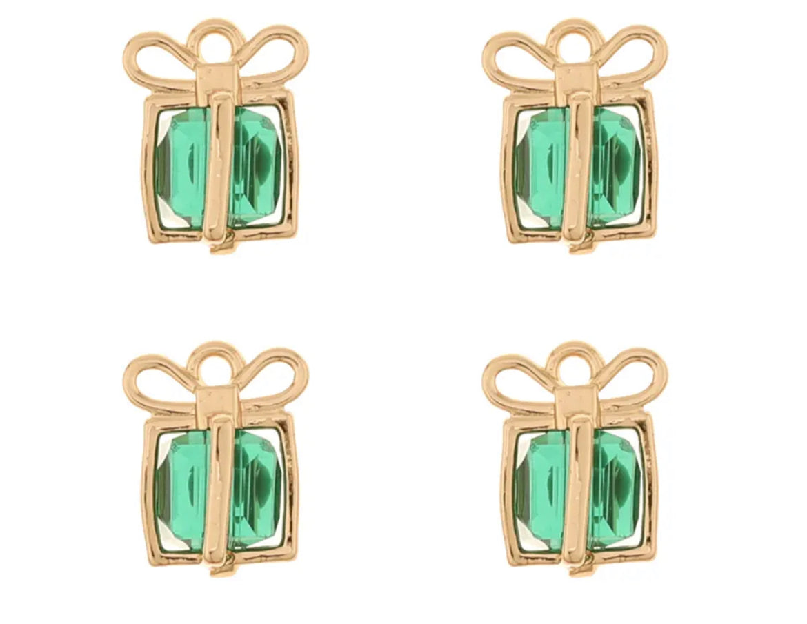 Green glass gift charms x 4 pieces
