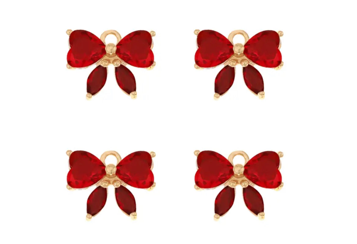 Red bow charms x 4 pieces