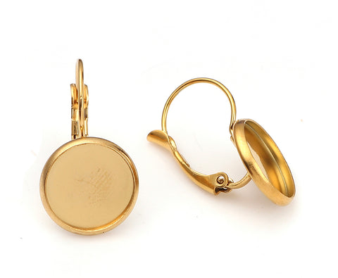 Bright gold 2cm tray bezel setting lever back x 4 pieces