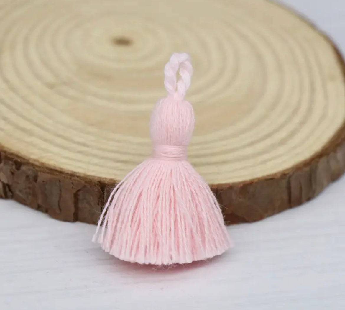 Baby pink cotton tassels x 4 pieces