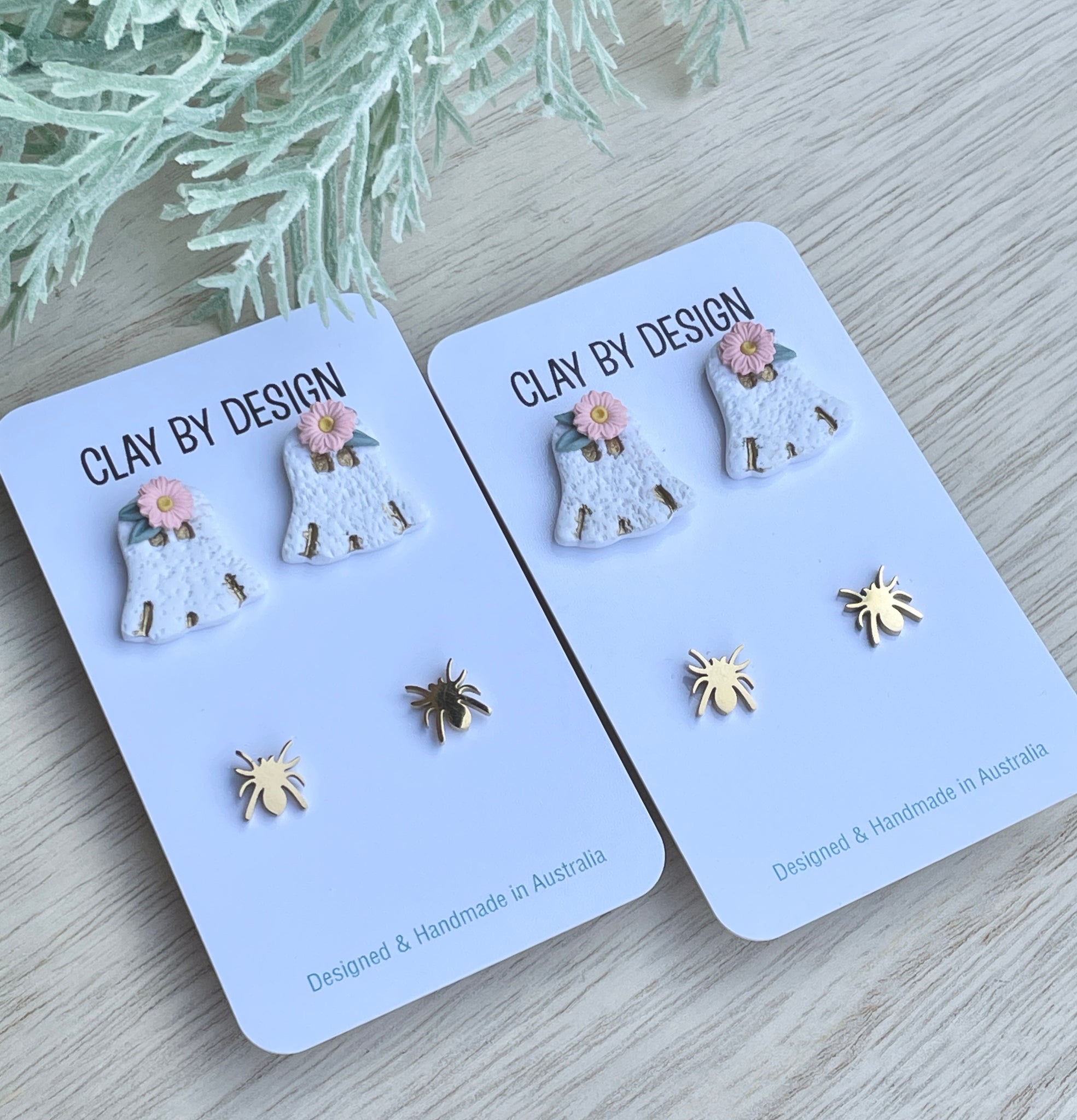 Boho ghost & gold spider stud duo sets