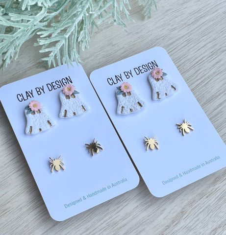 Boho ghost & gold spider stud duo sets