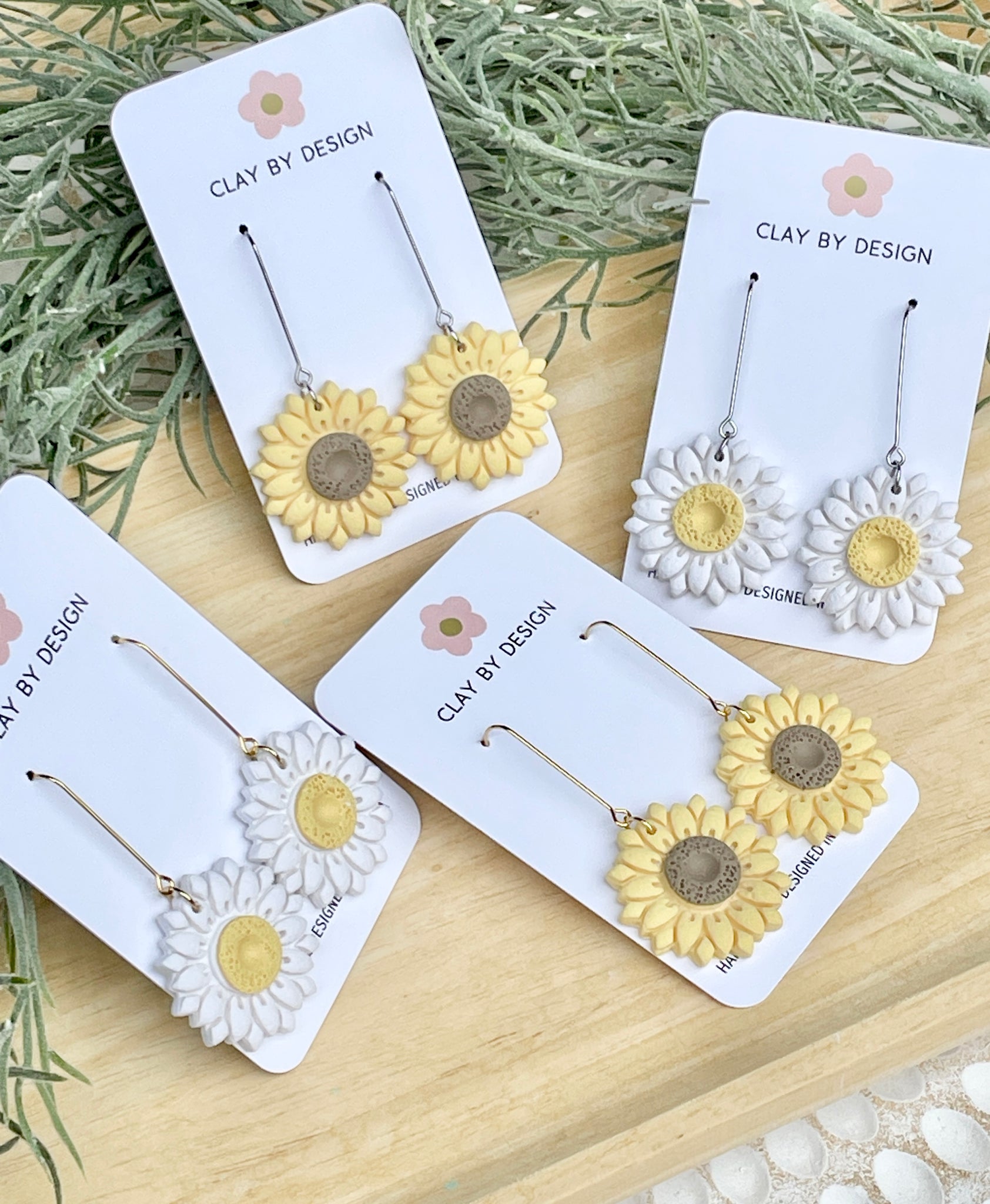 Sunflower dangles on stainless steel hooks (choice of silver or gold)