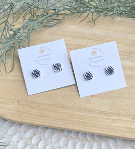 White & black square aztec studs