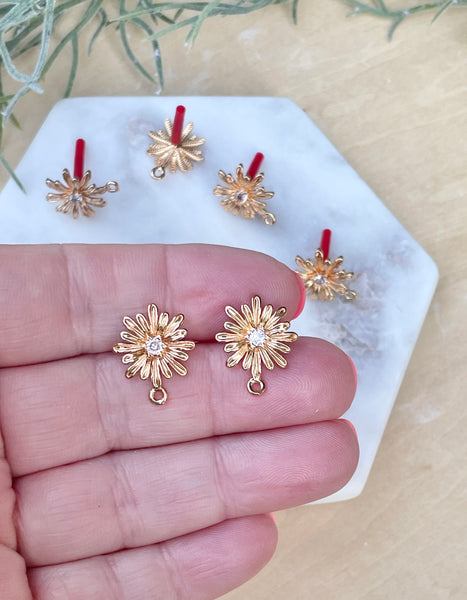 Gold plated diamante flower stud tops x 4 pieces