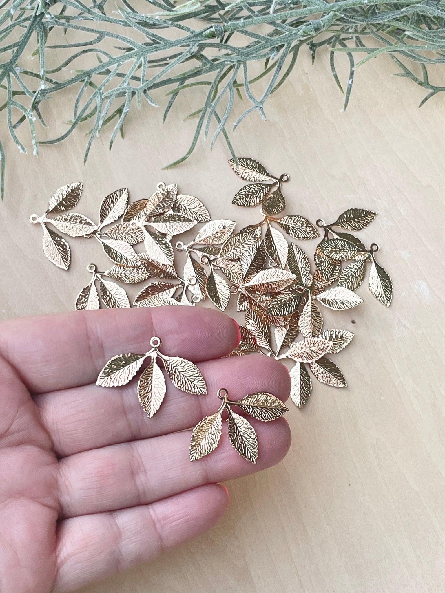 Gold plated leaf charms x 4 pieces