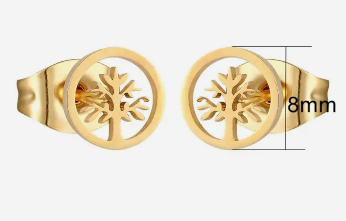 Tree of life gold plated stainless steel stud add ons - 1 pair