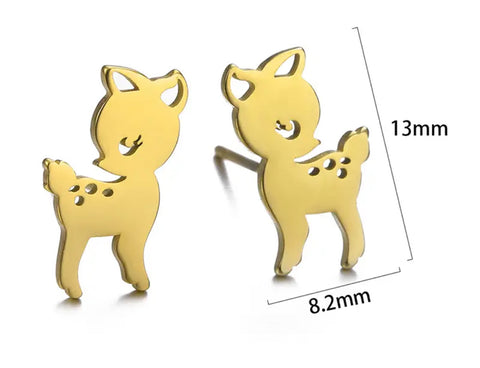 Bambi Deer gold plated stainless steel stud add ons - 1 pair