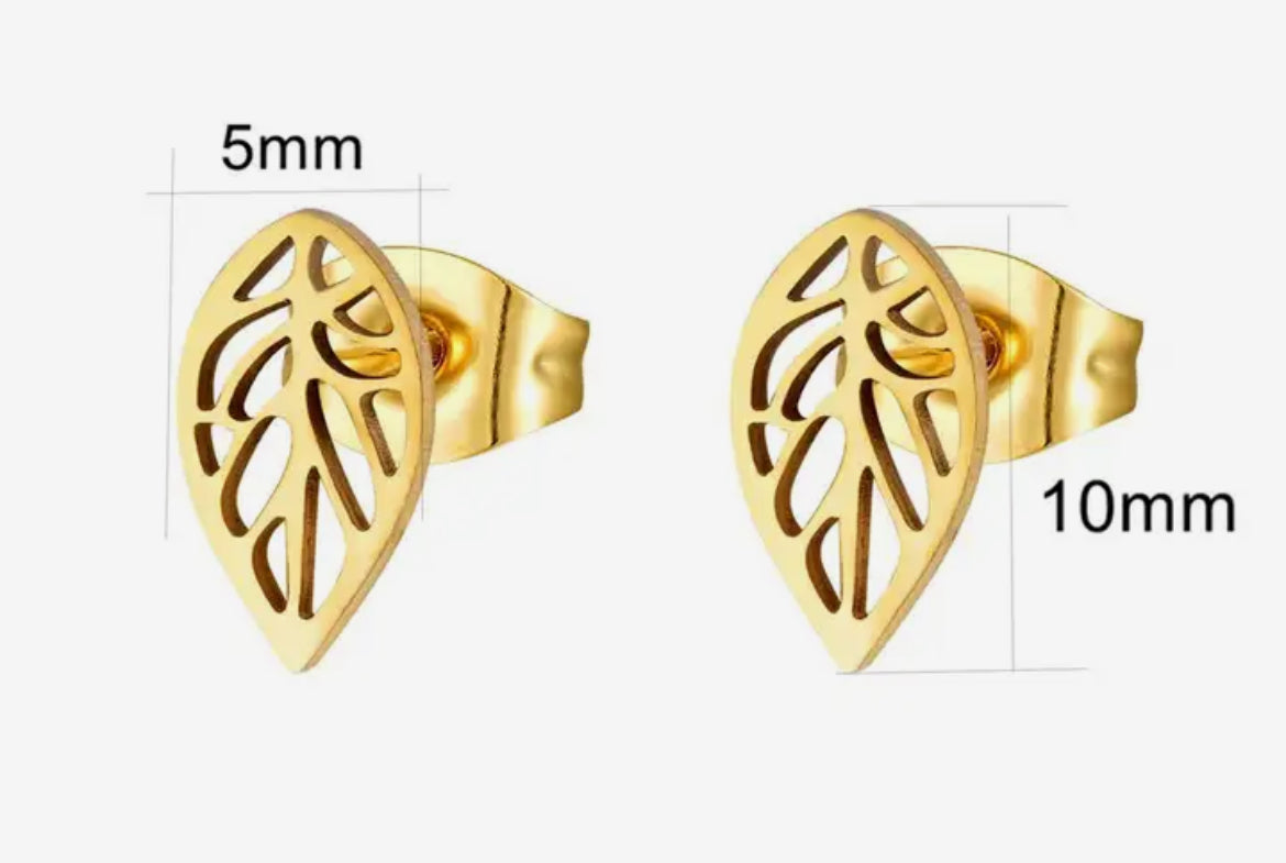 Gold plated geometric leaf stainless steel studs - 1 pair