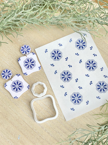 Blue flower tile transfer & cutters set