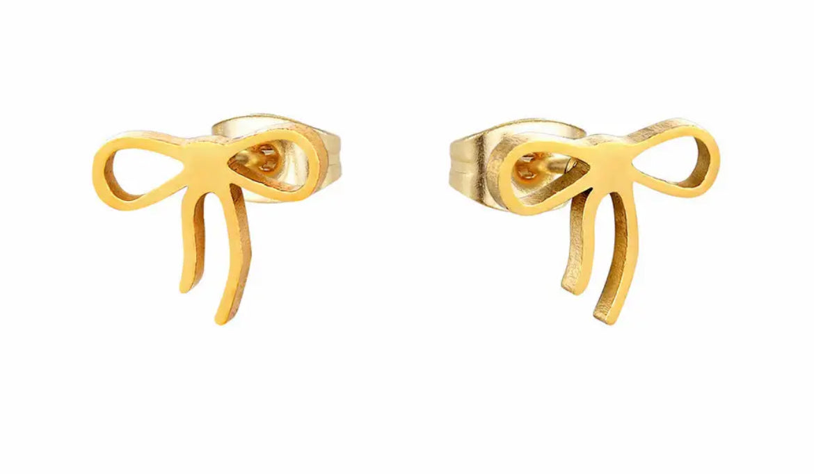 Gold plated geometric bow stainless steel studs - 1 pair