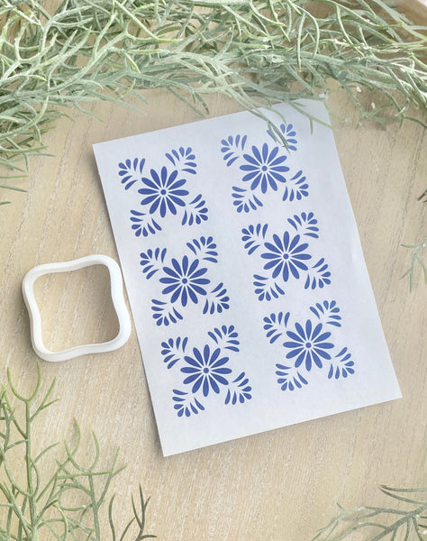 Blue flower tile transfer & cutters set - Style 2