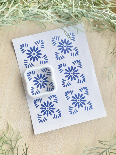 Blue flower tile transfer & cutters set - Style 2