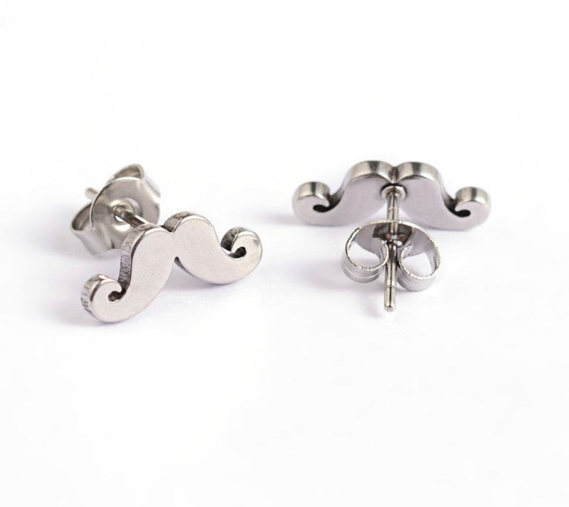 Stainless steel Moustache studs - 1 pair