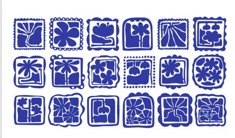 Blue abstract flowers stud size transfer paper
