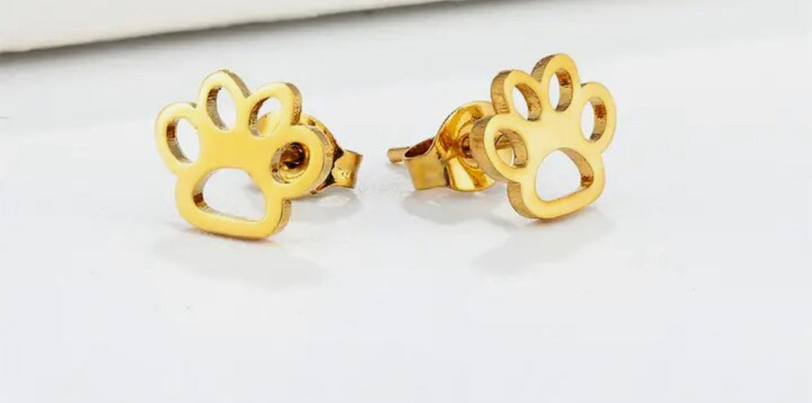 Gold plated paw stainless steel studs - 1 pair