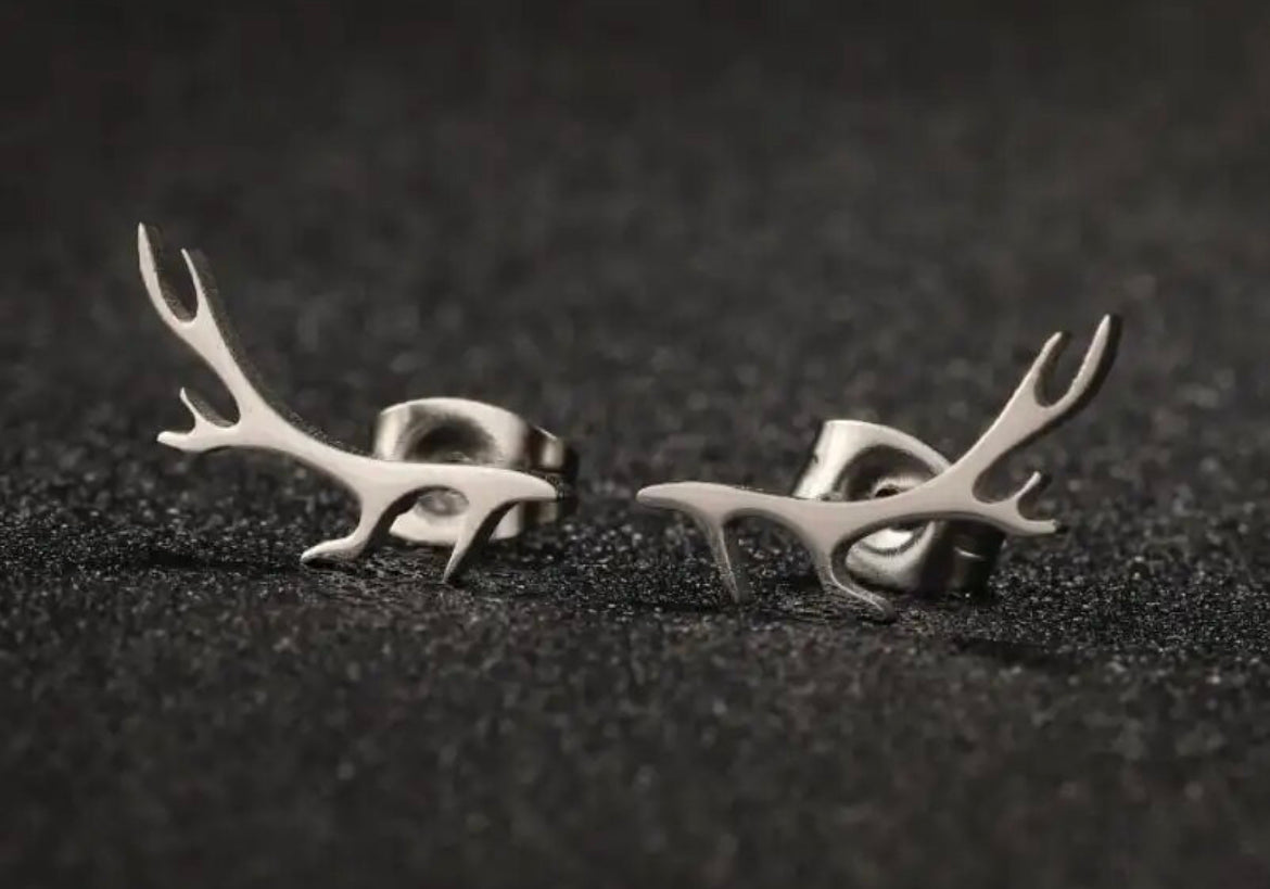 Silver antlers stainless steel stud add ons - 1 pair