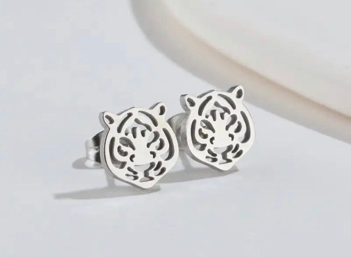 Tiger head stainless steel stud add ons - 1 pair