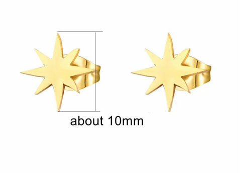 8 point star gold plated stainless steel stud add ons - 1 pair