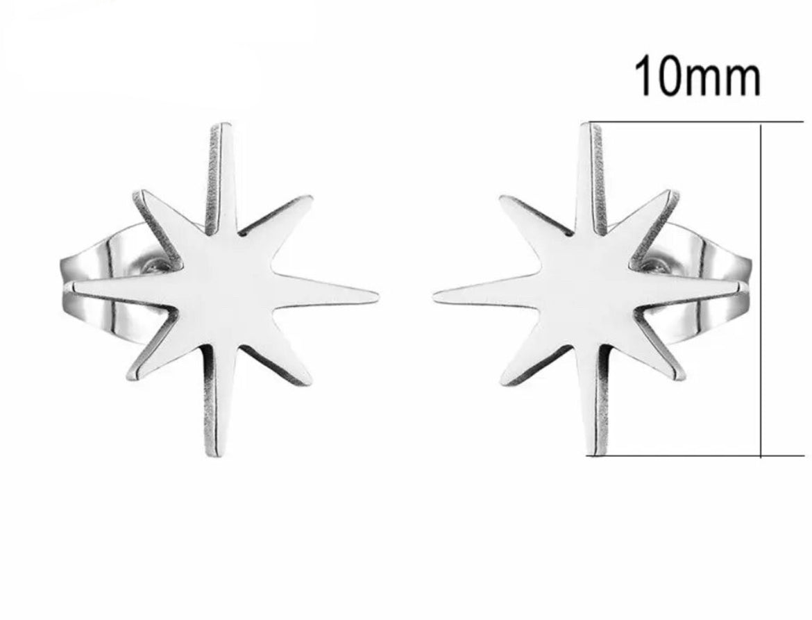 8 point star stainless steel stud add ons - 1 pair