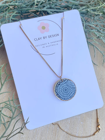 Sage green & black pattern polymer clay pendant necklace