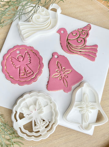 Christmas Baubles - Bell, Dove & Scallop Angel