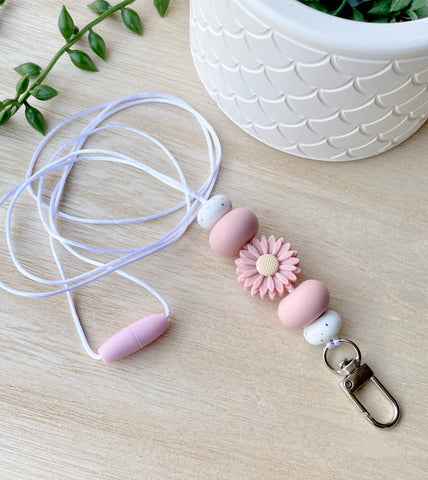 Silicone beaded lanyards - Pink Flower