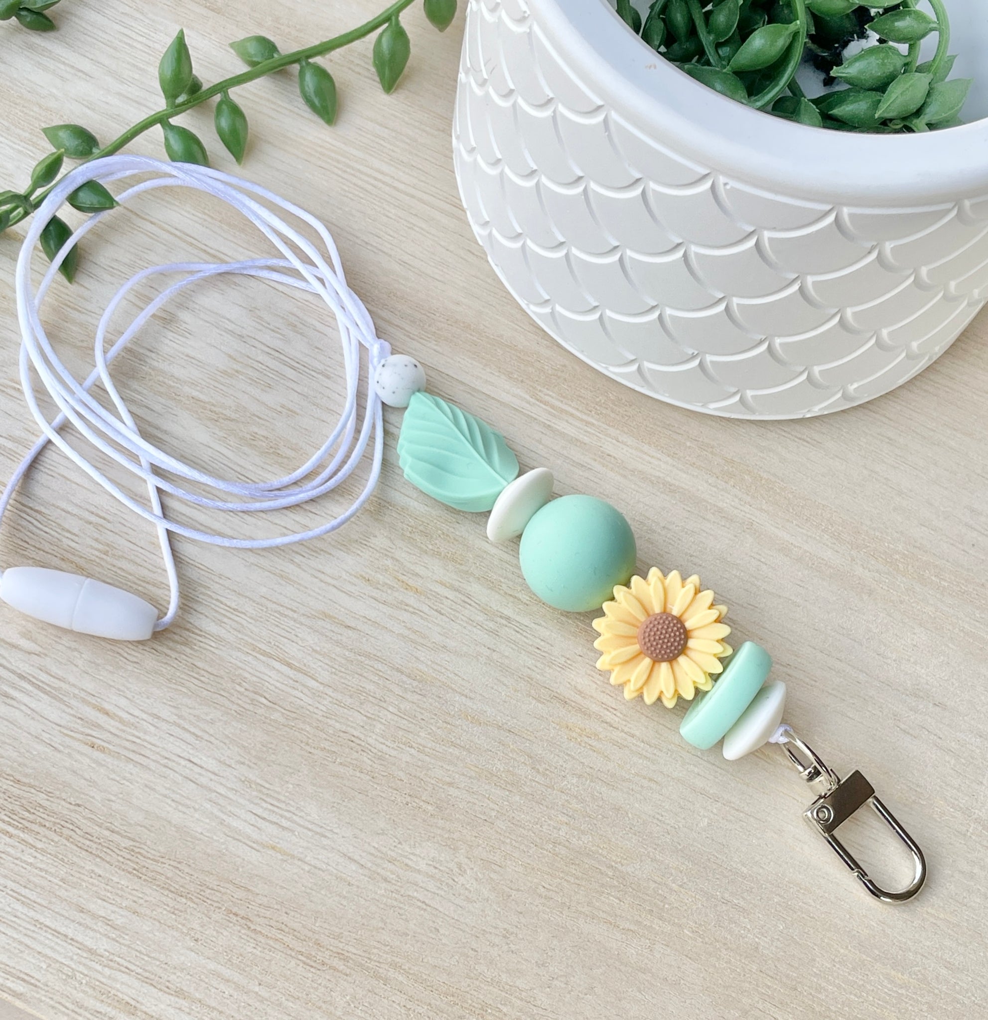 Silicone beaded lanyards - Minty Sunflower