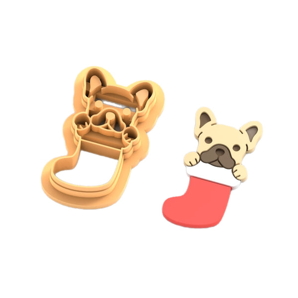 Frenchie in stocking cutter