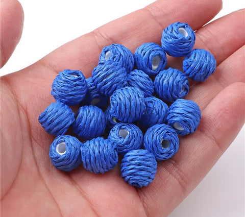 Cobalt blue coloured woven raffia beads x 4 pieces