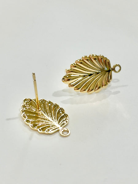 Stunning 18k genuine gold plated leaf stud top x 4 pieces