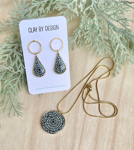Green & black detail drop earrings (necklace sold separately)