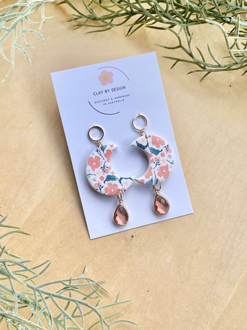 Apricot floral moon crescent with glass drop detail