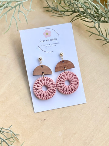 Dusty Pink Boho & wood dangles