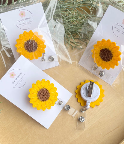 Felt Sunflower Retractable Badge reels